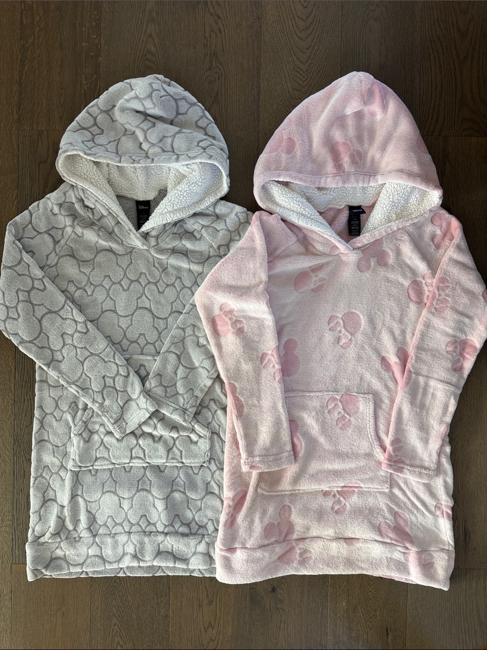 Disney Mickey & Minnie Plush Fleece Tunic Hoodie Pink Light Gray Set of 2 Size S